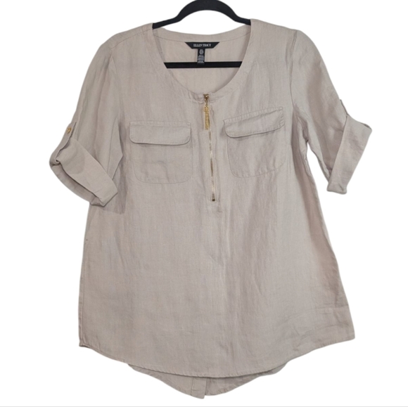 Ellen Tracy Linen Top with Zipper Detail(99) - Picture 1 of 4